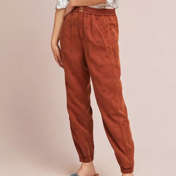 Anthropologie Rowan Embroidered Joggers brown orange (size XS) - Picture 4 of 11